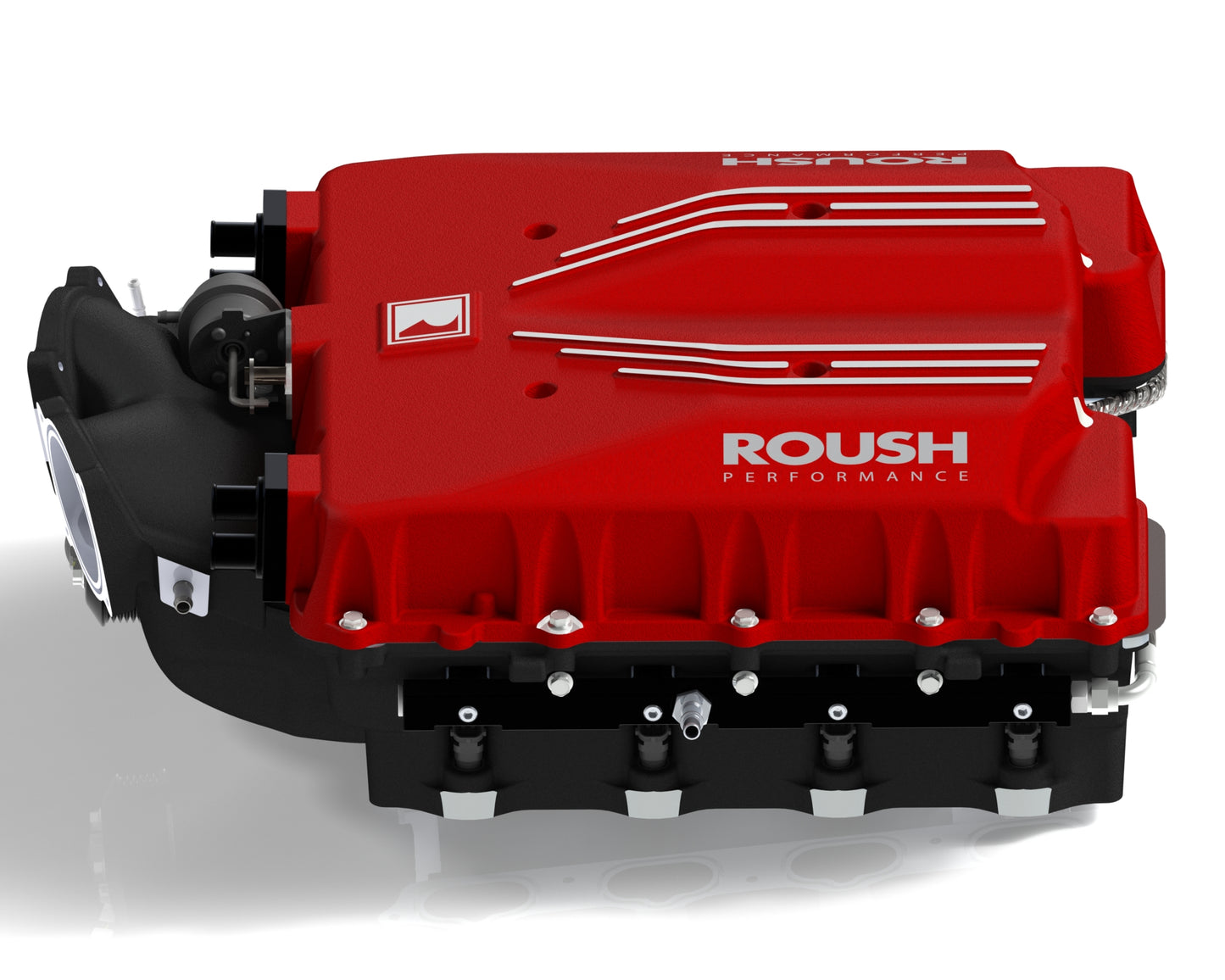 
                  
                    A red, high-performance engine component labeled "ROUSH PERFORMANCE" sits on a white background, hinting at the raw power of an 810 HP Roush Mustang supercharger.
                  
                